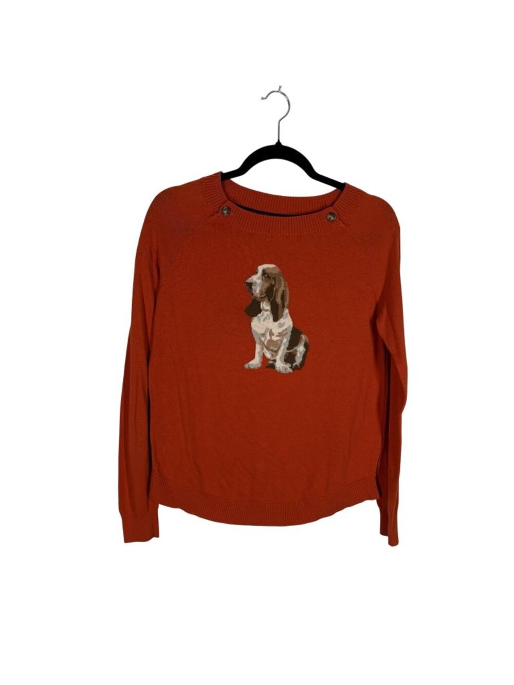 Tommy Hilfiger Womn M Orange Button Detail Basset Hound Graphic Pullover Sweater - Picture 2 of 10